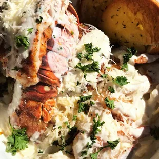 Salmon - CrabCake &amp; Shrimp Alfredo w/ our Homemade 3Cheese Sauce!