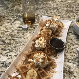 Infused French Vanilla Ciroc Waffles w/ Pecans &amp; Banana w/ French Vanilla Ciroc Syrup!