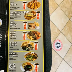 a menu for a fast food restaurant
