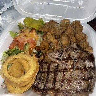 Rib Eye Plate Dinner with fried mushrooms