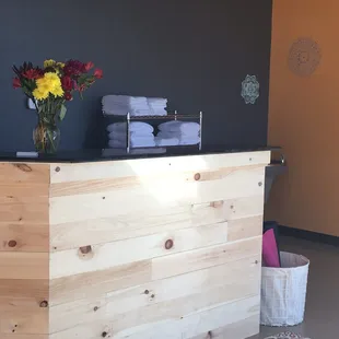 Gorgeous, spacious, serene lobby at Hot or Not Yoga NM.