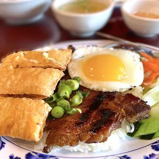 #Cm Sn (35)  -  grilled pork chop, fried bean curd stuffed with shrimp paste! We keep going back for this one, toooo good (01/2024)