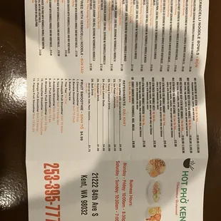 a menu for a fast food restaurant