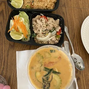 Pineapple Fried Rice, Larb and Salmon Curry.