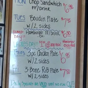 Daily specials