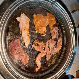 Pork, chicken, beef on the grill