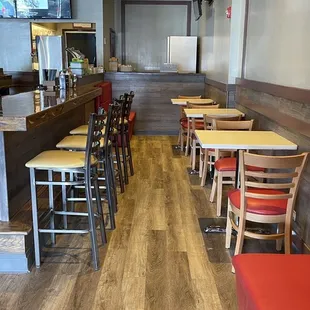 tables and chairs in a restaurant