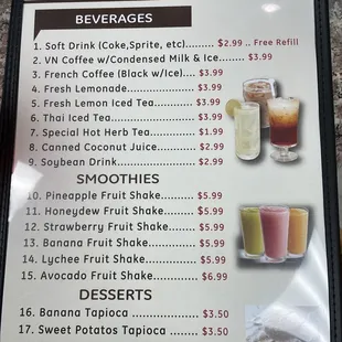Drink Menu as of 8/14/2021