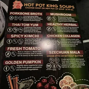 Hot pot soup choices