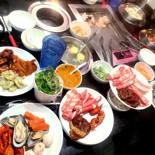 Wonderful assortment of ingredients to choose from! - lamb, beef, crawfish, shrimp, salmon, whitefish, lobster balls, pork belly, chicken!
