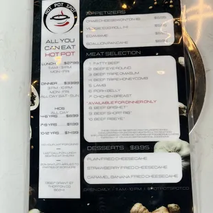 Menu, pick you meats and broth.