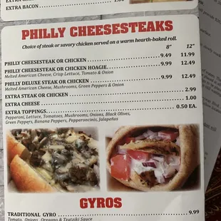 the menu for the restaurant