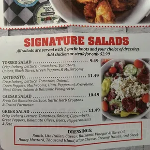 salads, menu