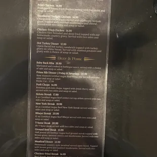 the menu for the hot rod