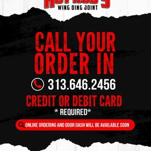 a black and white poster with the words call your order in