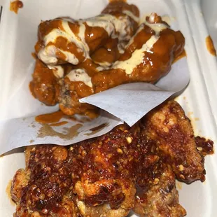 Chilli wings and crema pastor