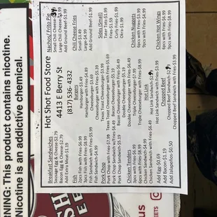 HOT SHOT FOOD MENU !!!