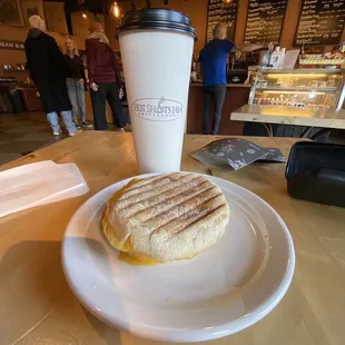 Toffee Nut latte and a breakfast muffin sandwich.