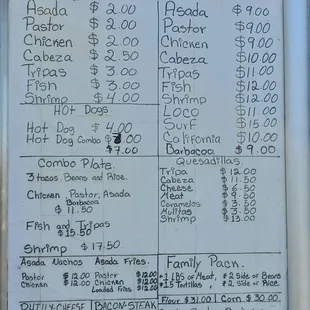 Food truck menu.