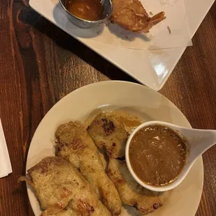 Chicken Satay (good) and Coconut Shrimp (Amazing! We ate most of them before I snapped a photo)