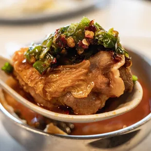 Kimchi broth. Brisket, kimchi, jalapeño, scallions, &amp; chili oil. Tasty.