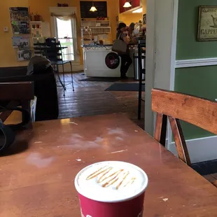 Toffee coffee with a drizzle