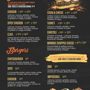 the menu for the hot spot