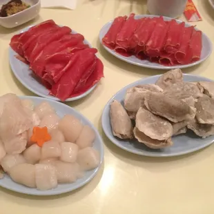 Prime ribeye, scallops, flounder, and dumplings.