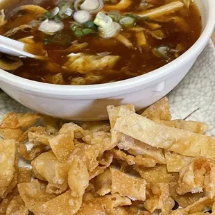 Hot &amp; Sour Soup with Crunchy Wonton Strips! Very good and a little Spicy!