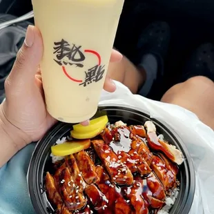 Mango pineapple, smoothie teriyaki chicken bowl