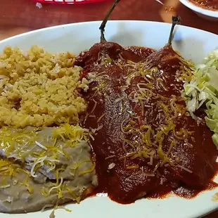 Chile relleno smothered in red.