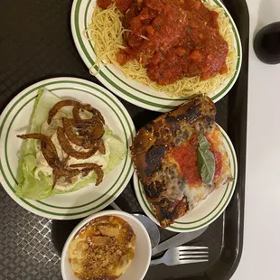 $50 of food (including 2 sodas) Angel hair pasta with meatballs, pizza, banana pudding, &quot;salad&quot;