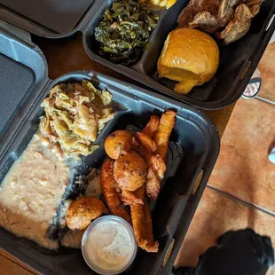 Get the Mac and cheese topped with stewed chicken