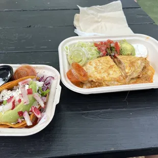 Steak taco and pork quesadilla
