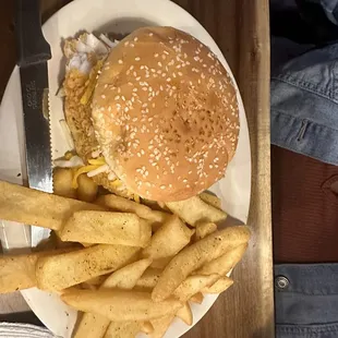 Fish burger and fries.
