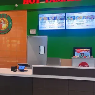 the front counter of a fast food restaurant