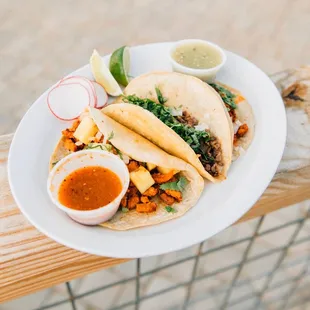 Authentic street Tacos chorizo,carne asada, chorizo