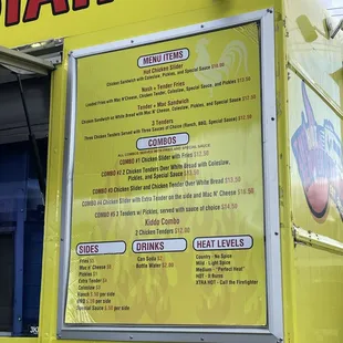 a menu on a food truck