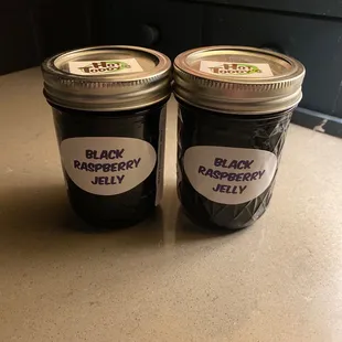 two jars of black raspberry jelly