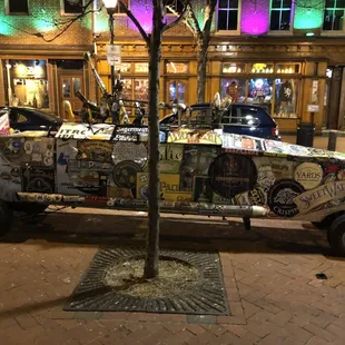 a pick up truck covered in stickers