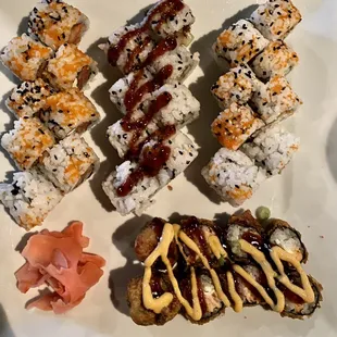 TEMPURA Japanese Bagel Roll, Tampa Roll, Eel Roll and Philadelphia Roll