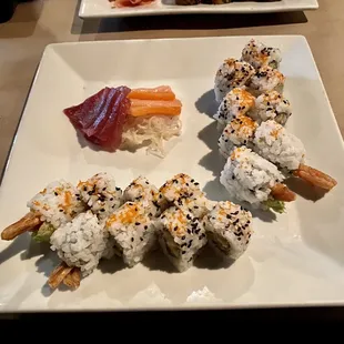 Two Mexican Roll, Tuna Sashimi and Smoked Salmon Sashimi