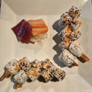 Mexican Rolls, Tuna Sashimi and Smoked Salmon Sashimi
