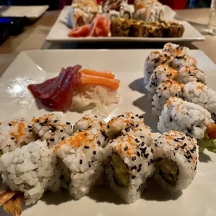 Mexican Roll, Tuna Sashimi amd Smoked Salmon Sashimi