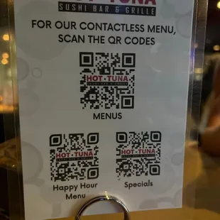 QR Codes of the menu