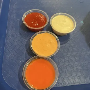 Buffalo sauce, Nashville hot sauce, Chick sauce, ranch