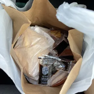 the inside of a bag of food