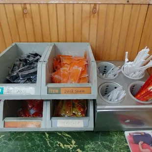 The self service condiment section @ Hot Wok, Brandon