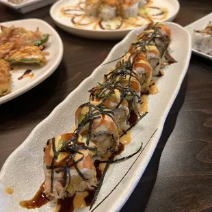 a long roll of sushi