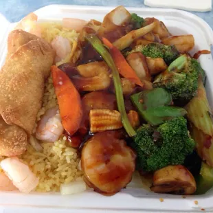 Garlic shrimp lunch combo. Big enough to share.